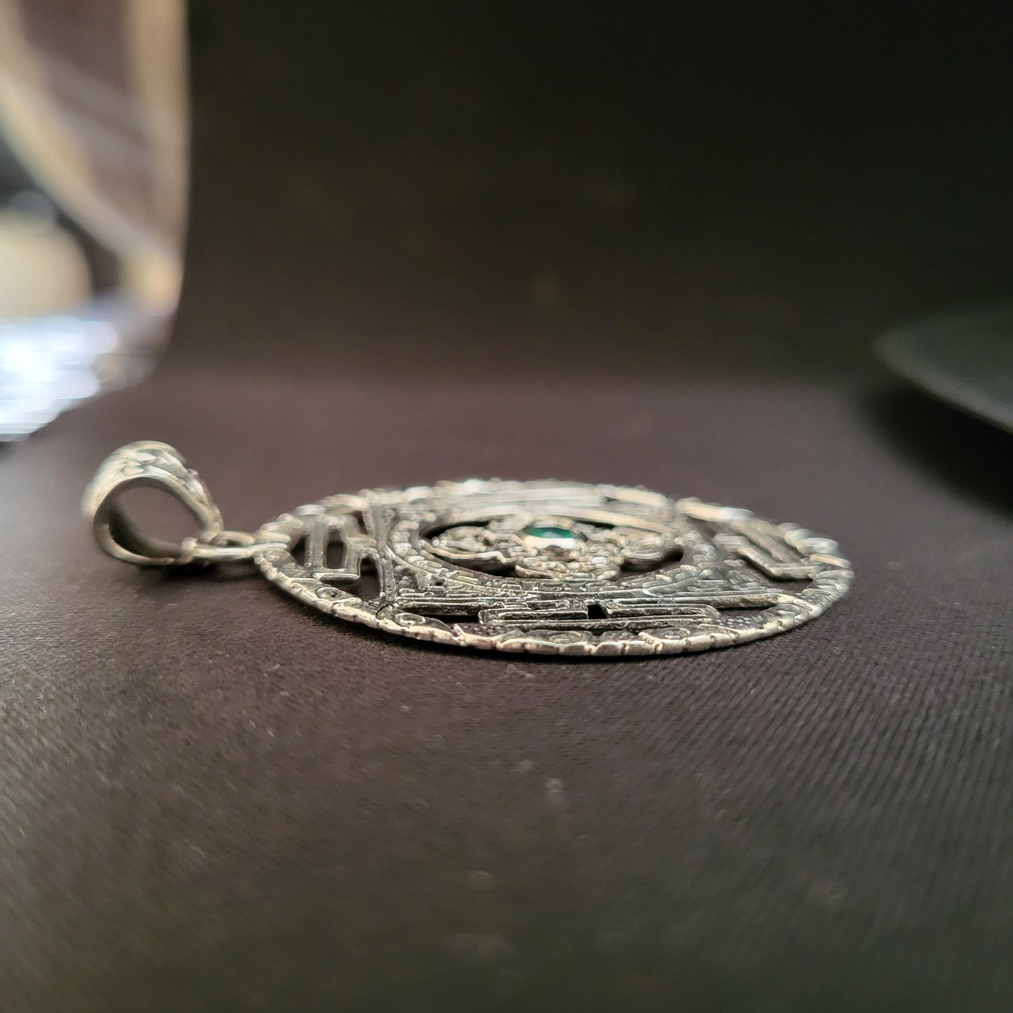 "Intricate Mandala" Silver Pendant with Green Onyx