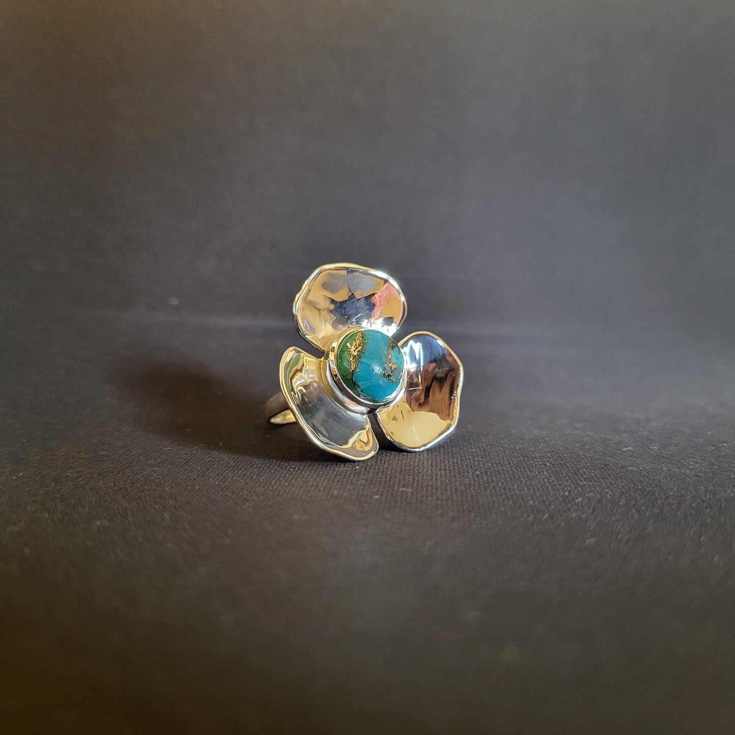 "Petal Bloom" Silver Ring with Copper Turquoise