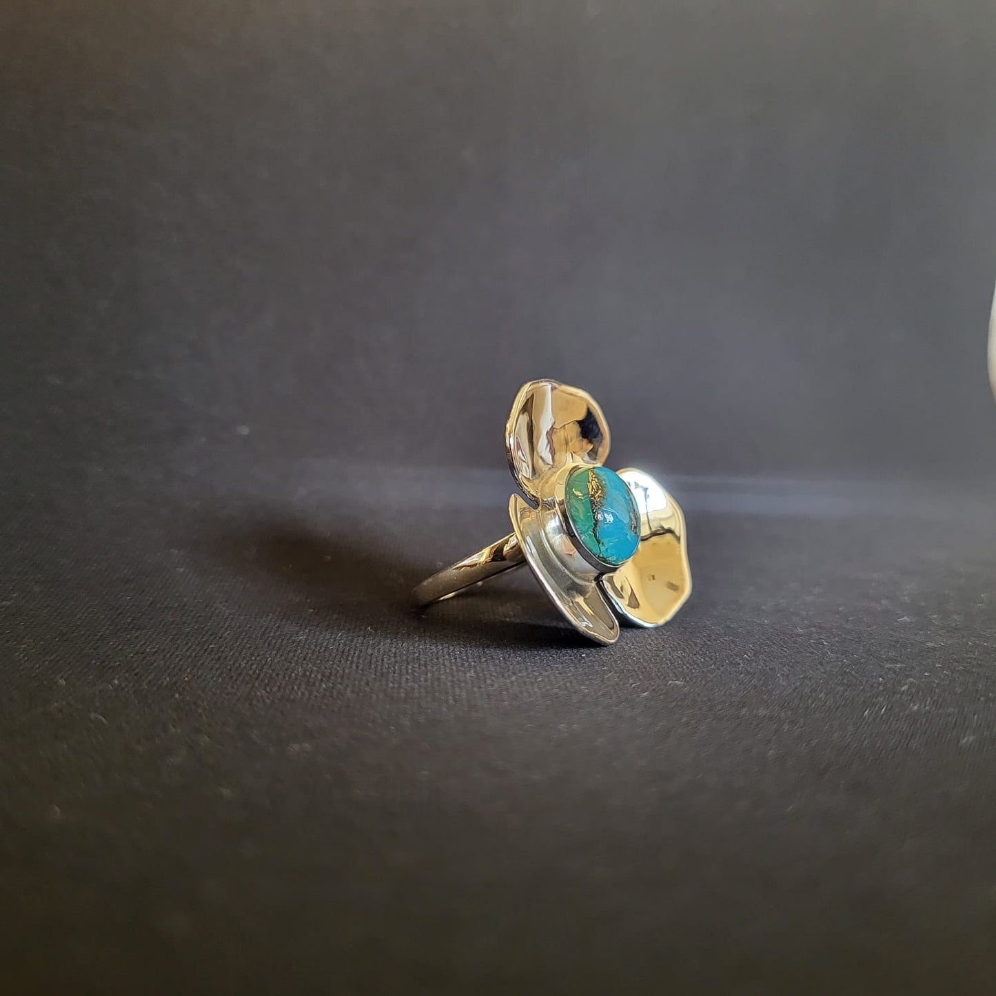 "Petal Bloom" Silver Ring with Copper Turquoise