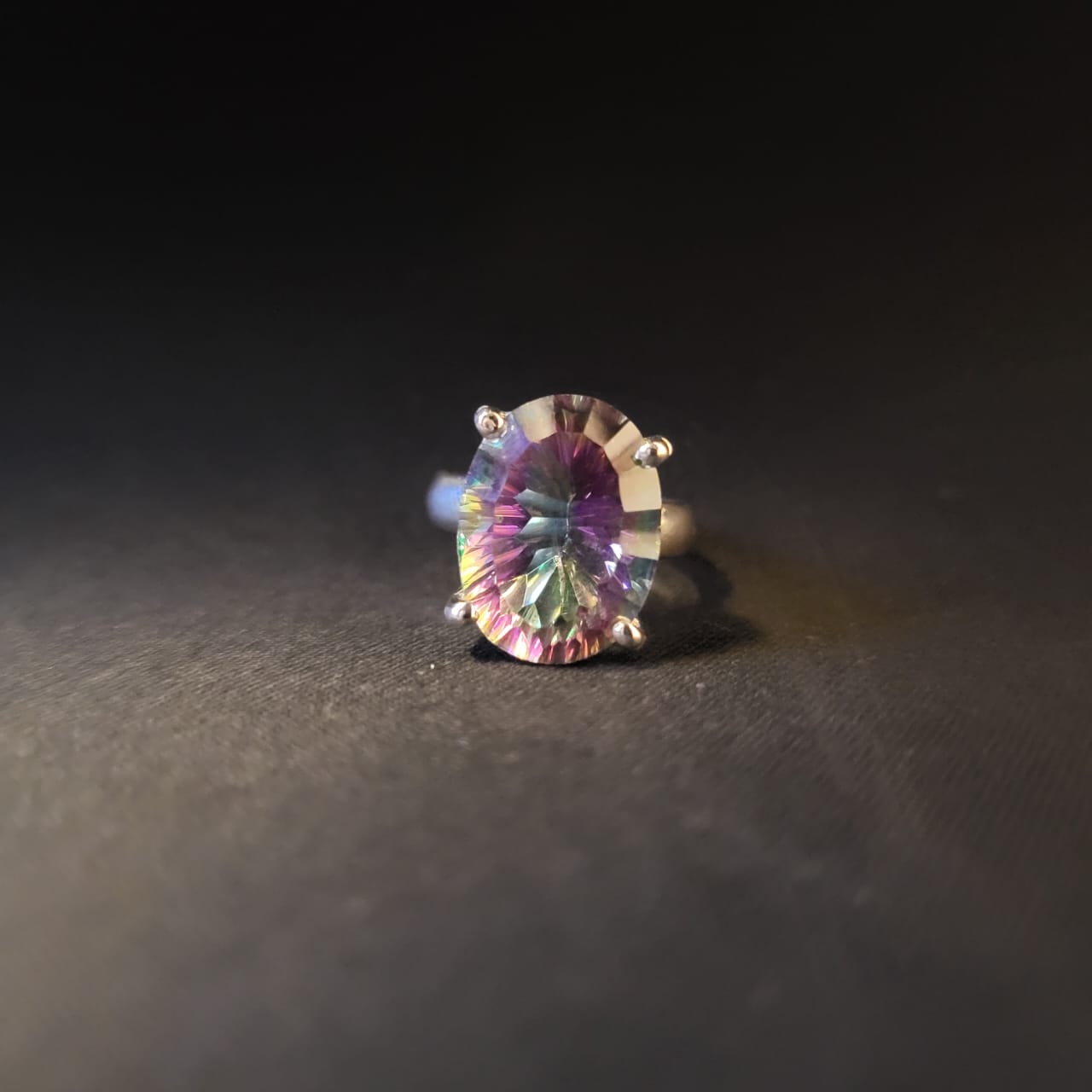 "Mystic Solitaire" Silver Ring with Mystic Quartz