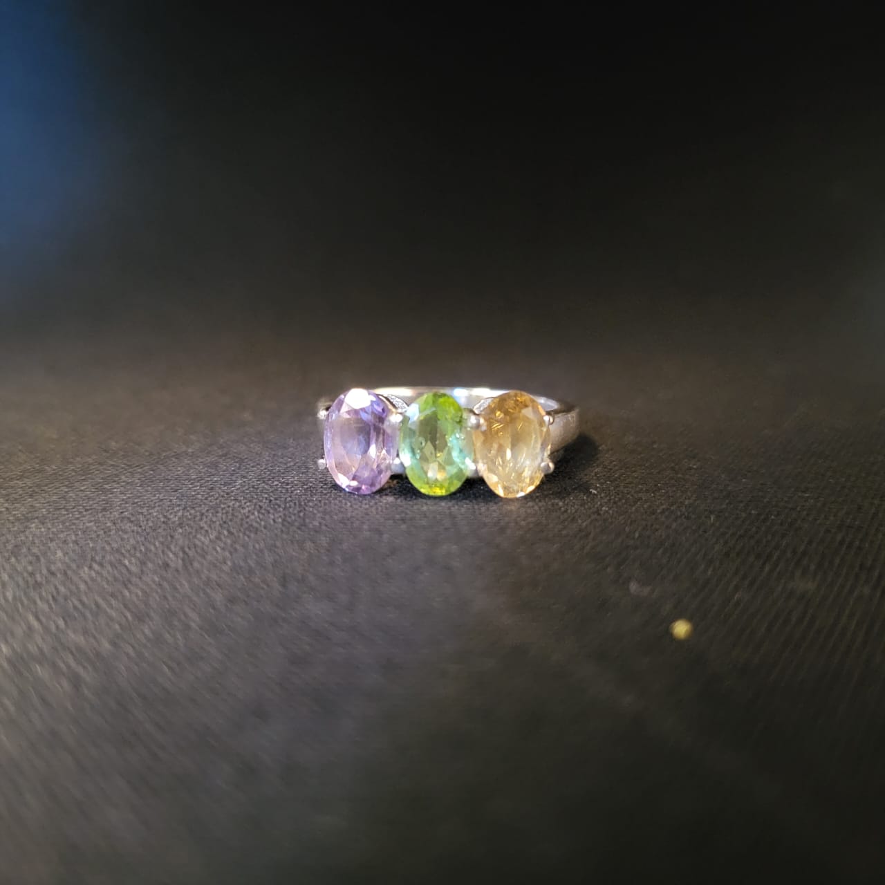 "TriPastel" Silver Ring with Amethyst Peridot Citrine