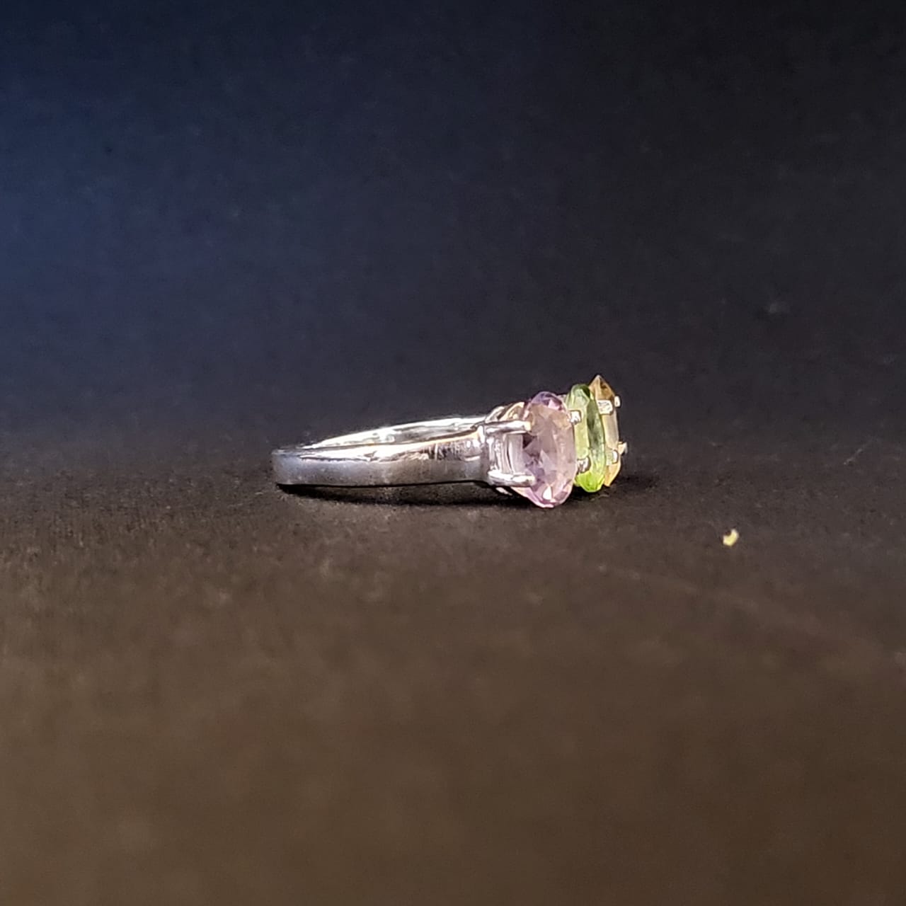"TriPastel" Silver Ring with Amethyst Peridot Citrine