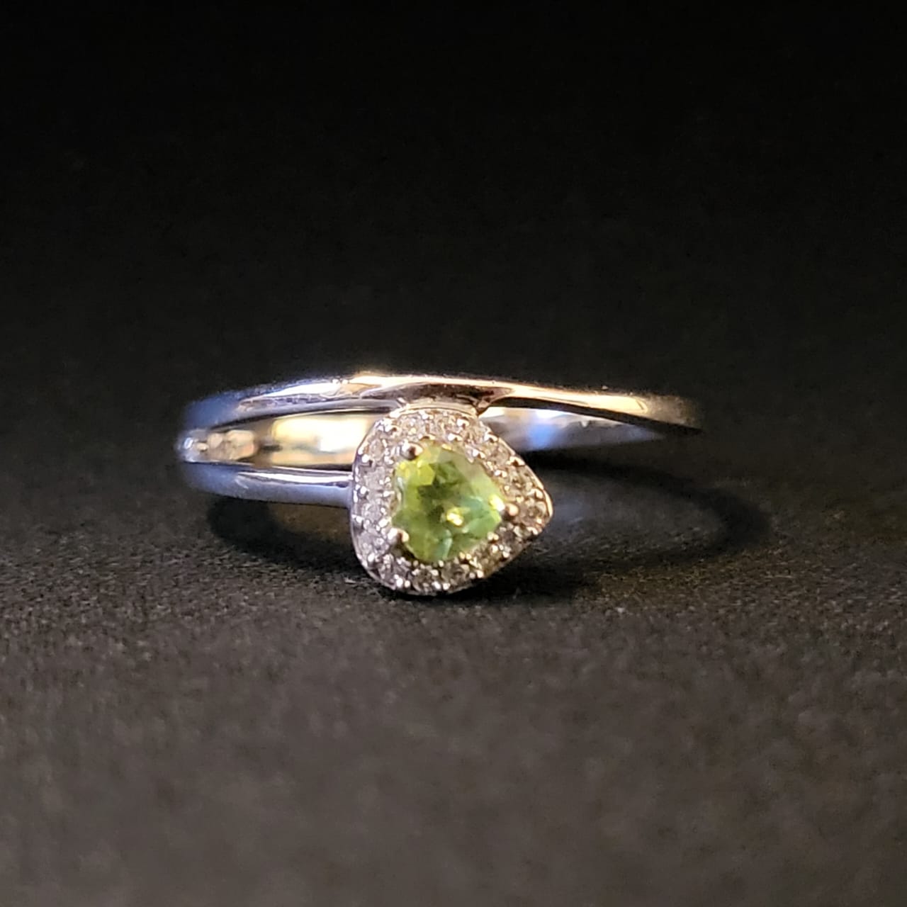 "Tender Heart" Silver Ring with Peridot, Cz