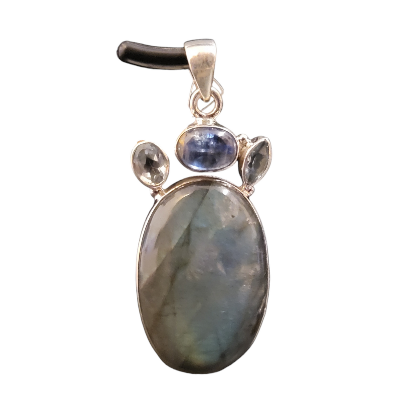 "Fairy Hug" Silver Pendant with Kyanite Crystal labradorite
