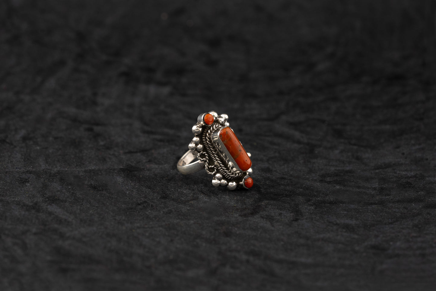 "Crowned Elegance" Silver Ring with Coral