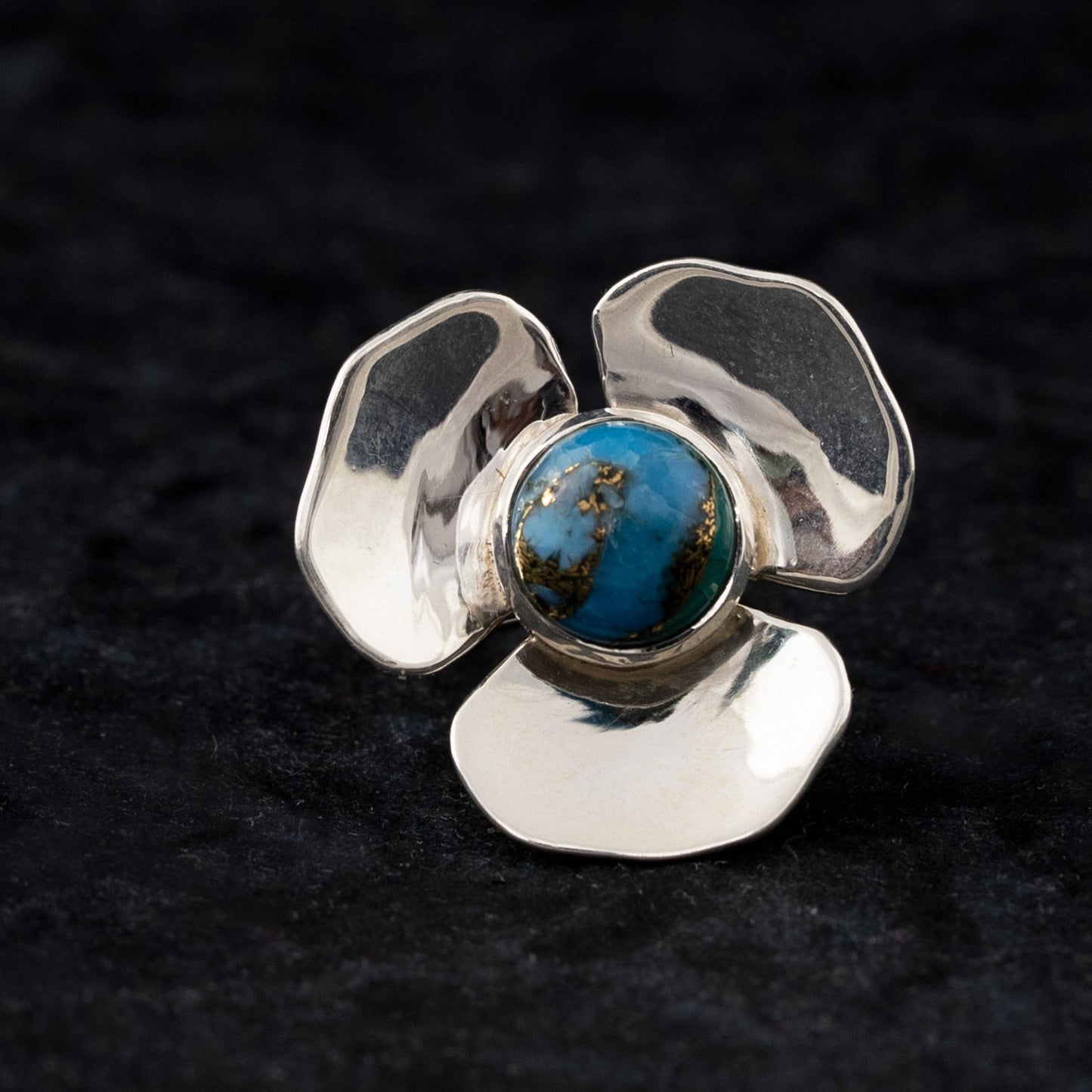 "Petal Bloom" Silver Ring with Copper Turquoise