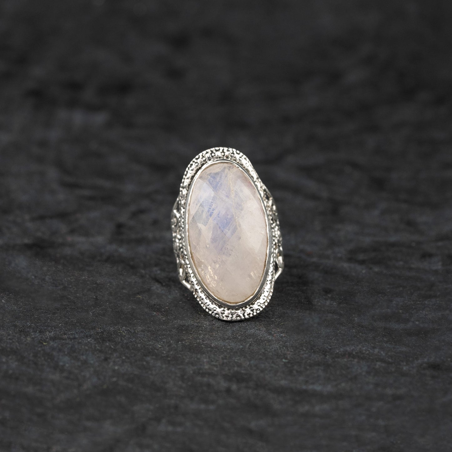 "Enchanting Elegance" Silver Ring with Rainbow Moonstone