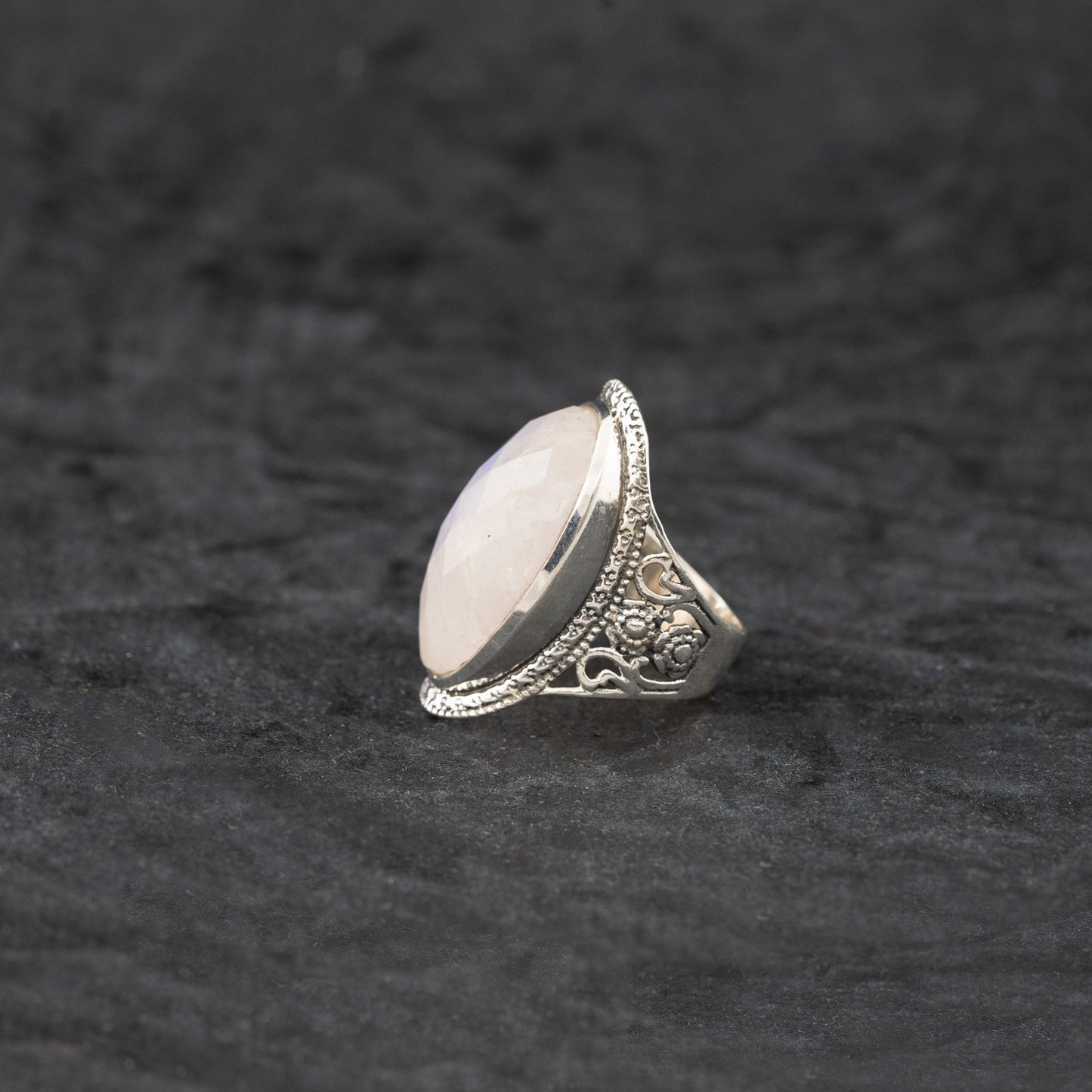 "Enchanting Elegance" Silver Ring with Rainbow Moonstone