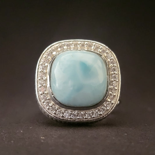 "Prominence" Silver Ring with Larimar, Cz