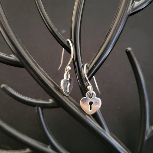 "Locked in the Heart" Silver Earring