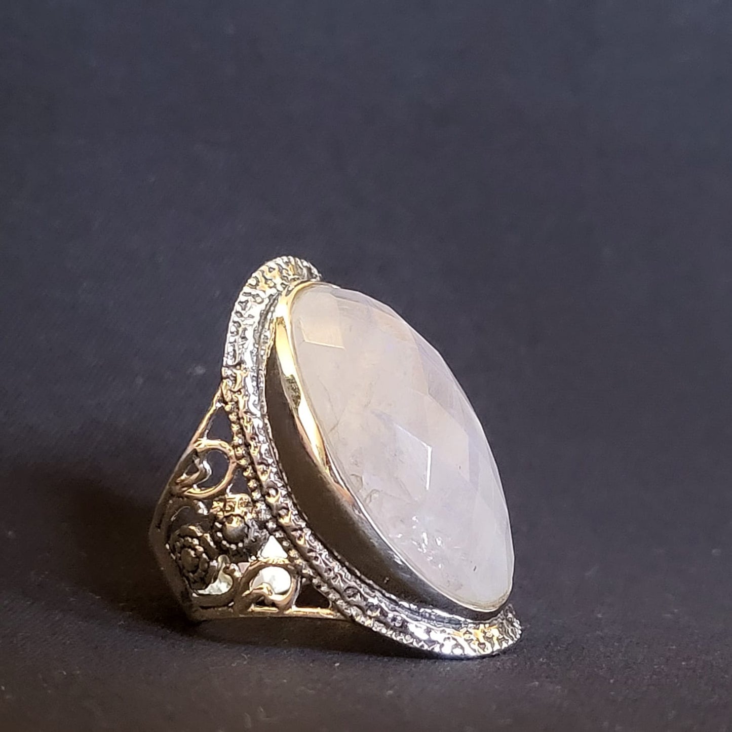 "Enchanting Elegance" Silver Ring with Rainbow Moonstone