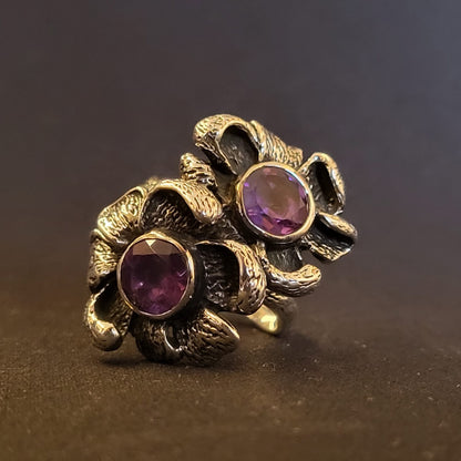 "Blossom Cascade" Silver Ring with Amethyst