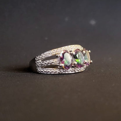 "Rainbow Crown" Silver Ring with Mystic quartz