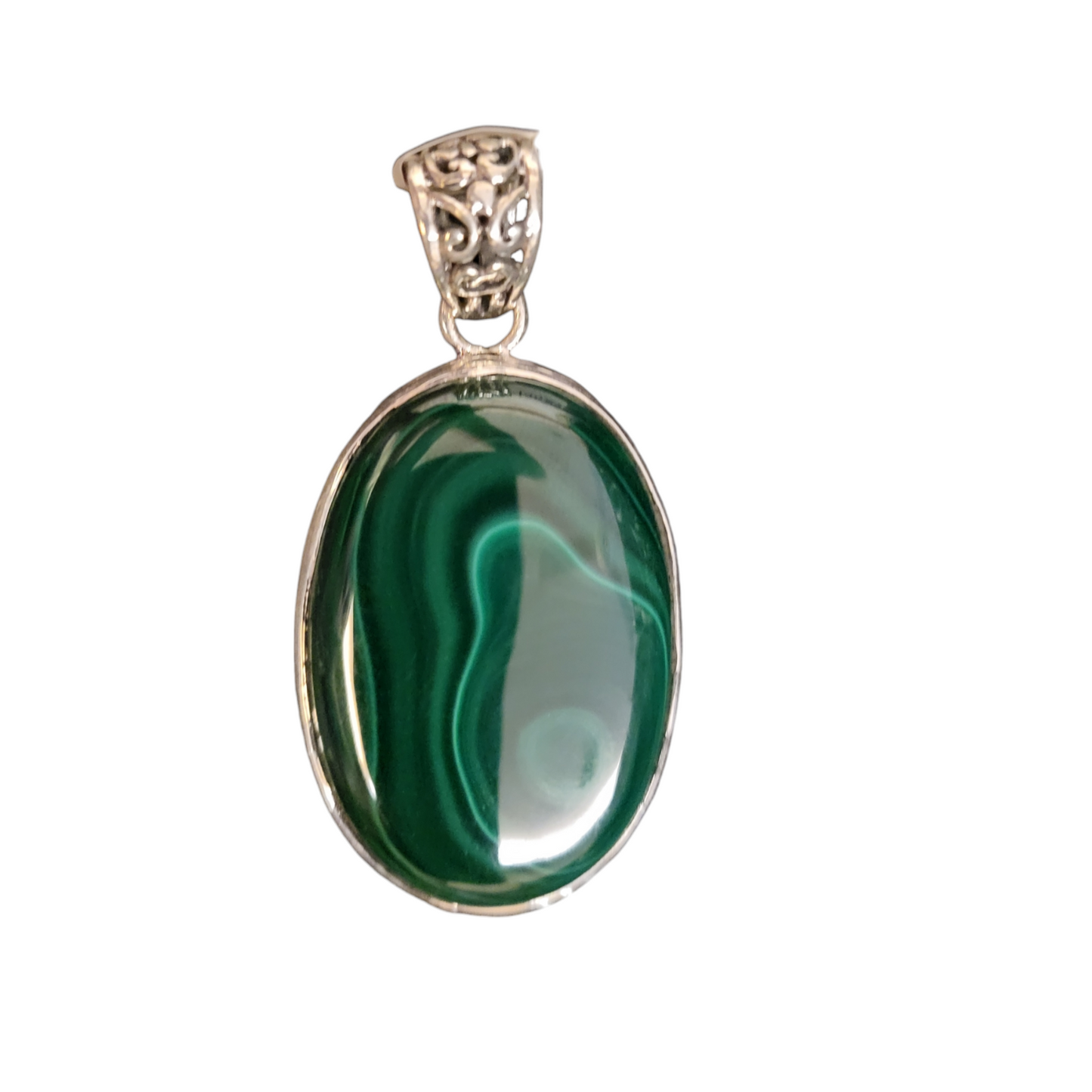 "Fertile Ripples" Silver Pendant with Malachite