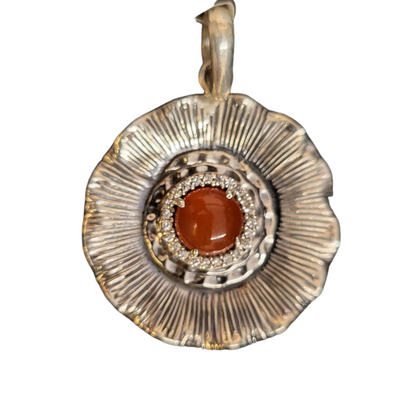 "Fiery Blossom" Silver Pendant with Carnelian