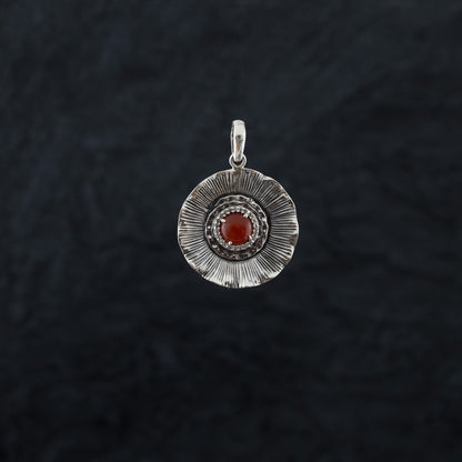 "Fiery Blossom" Silver Pendant with Carnelian