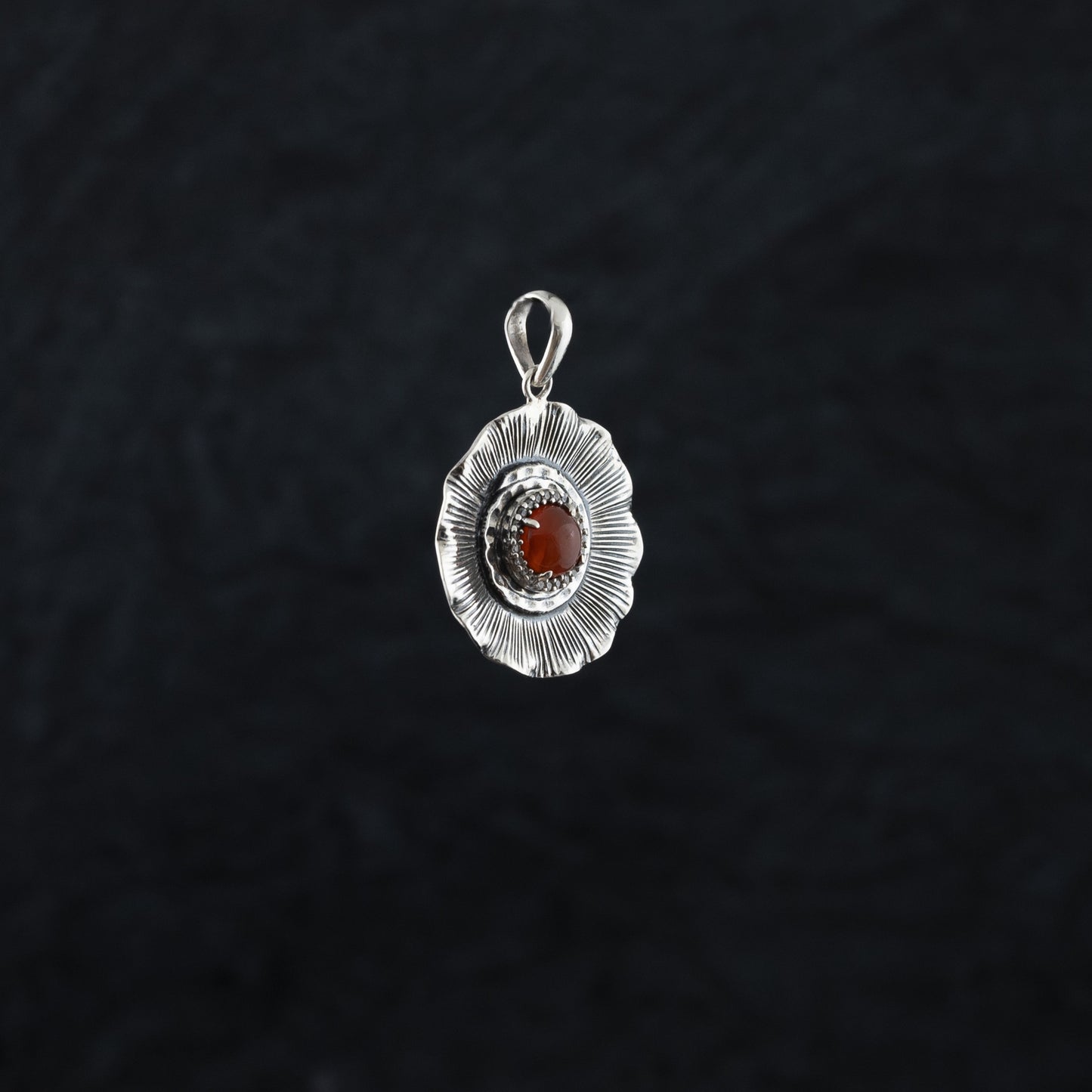 "Fiery Blossom" Silver Pendant with Carnelian