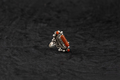 "Crowned Elegance" Silver Ring with Coral