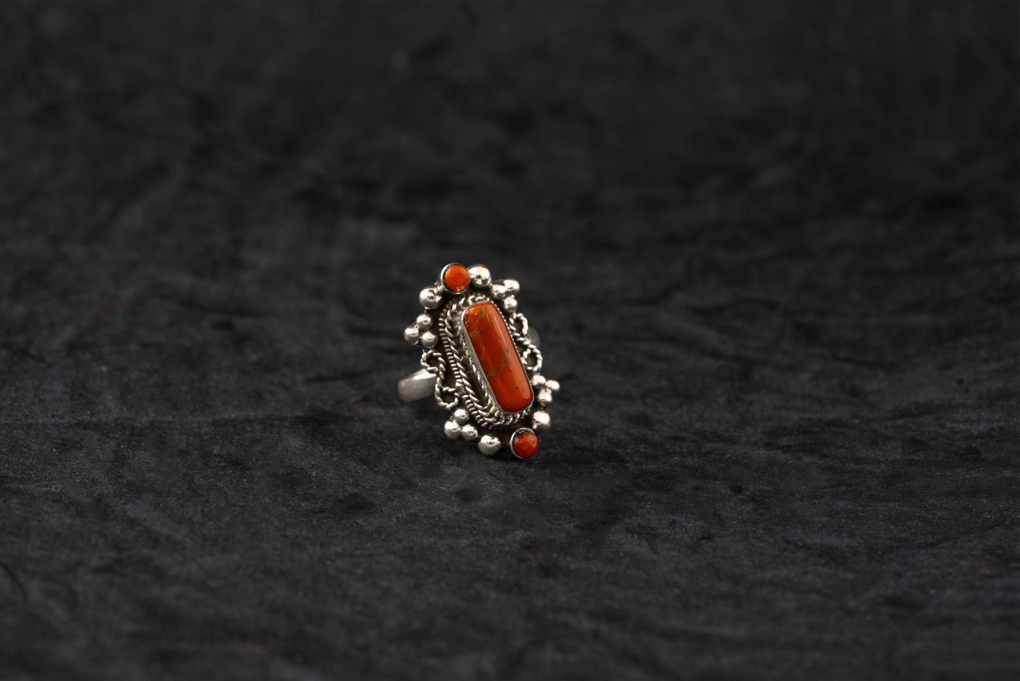 "Crowned Elegance" Silver Ring with Coral