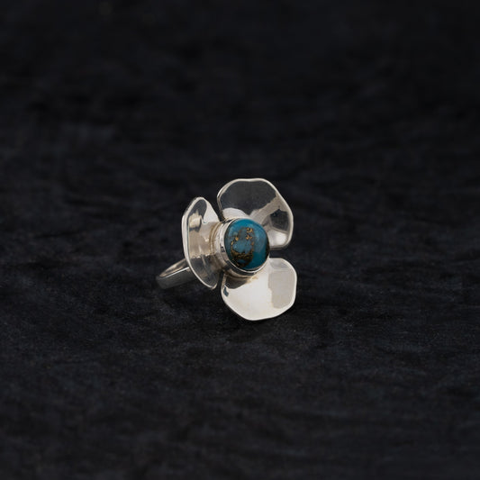 "Petal Bloom" Silver Ring with Copper Turquoise